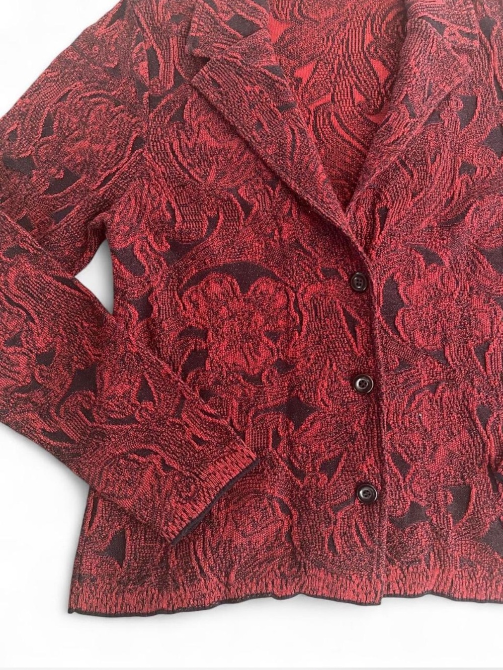 Peruvian Connection Red Patterned Button-Front Blazer - Picture 3 of 7